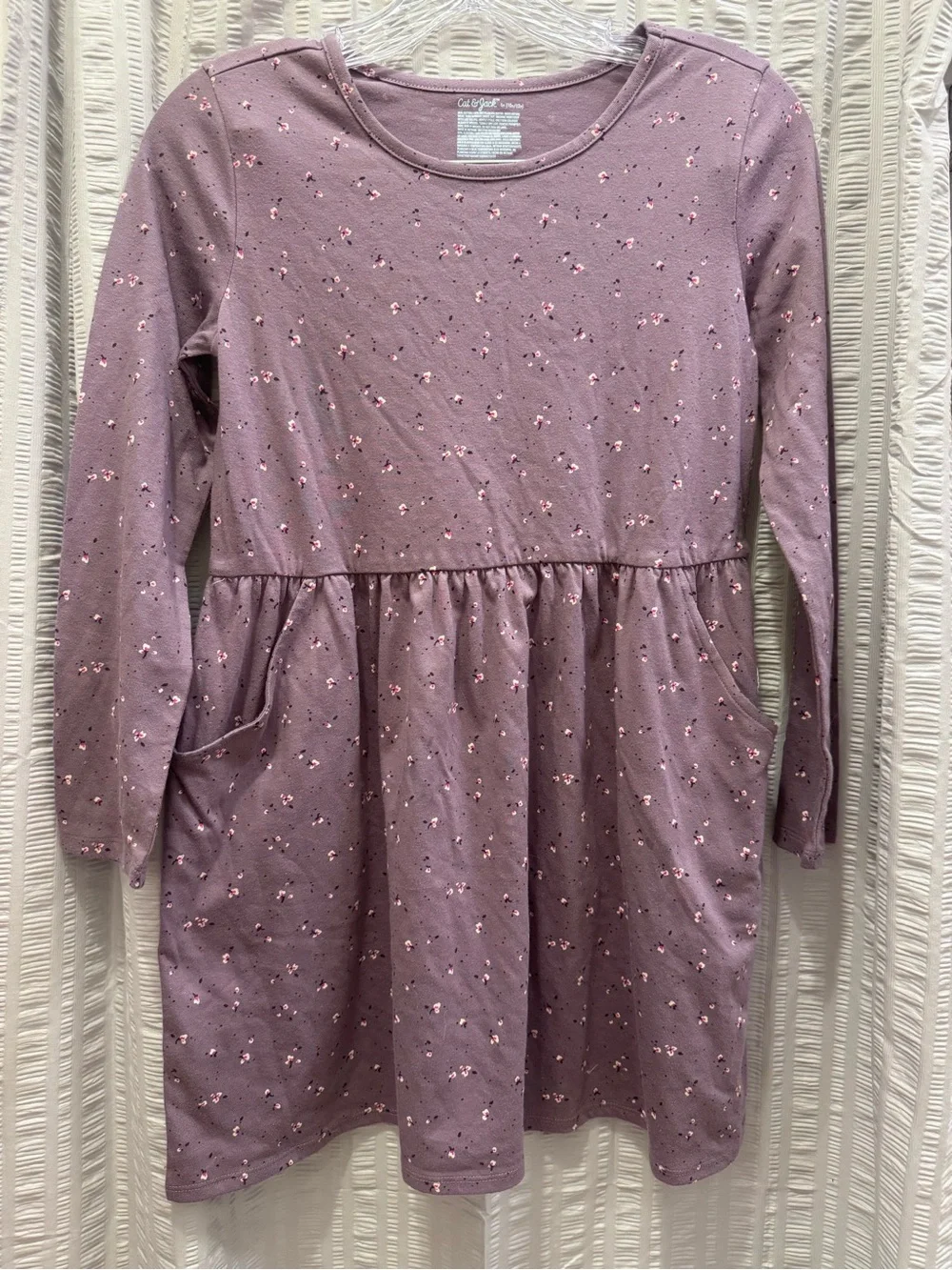 Cat & Jack Kids Girl Dusty Purple Floral Long Sleeve Knit Dress size large plus